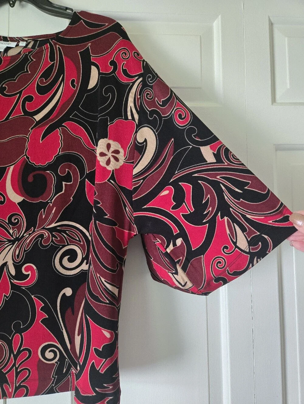 Chico's Women’s Black & Red Swirl Print Blouse - Picture 2 of 2
